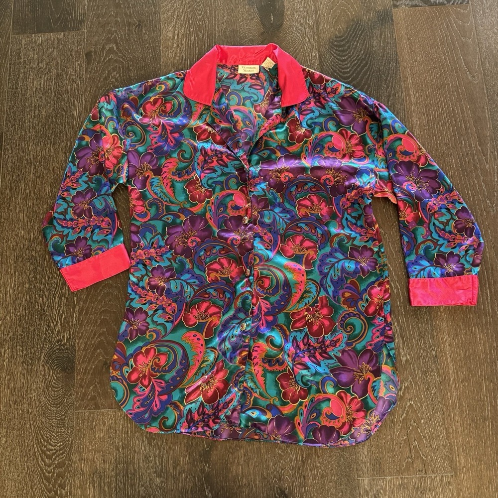 Vtg Victoria's Secret Nightshirt Gold Label Sz Medium‎ Large Floral Colorful